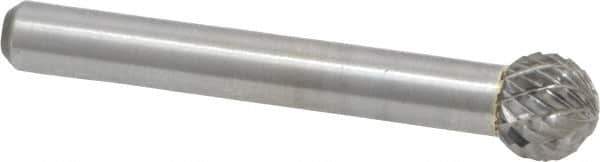 Atrax - 3/8" Cut Diam, 1/4" Shank Diam, Ball Head Double Cut Burr - Carbide, Radius End, 5/16" LOC, 2-1/8" OAL - USA Tool & Supply