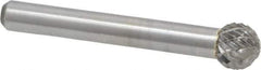 Atrax - 3/8" Cut Diam, 1/4" Shank Diam, Ball Head Double Cut Burr - Carbide, Radius End, 5/16" LOC, 2-1/8" OAL - USA Tool & Supply