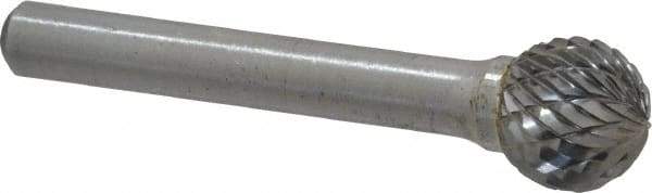 Atrax - 1/2" Cut Diam, 1/4" Shank Diam, Ball Head Double Cut Burr - Carbide, Radius End, 7/16" LOC, 2-1/4" OAL - USA Tool & Supply