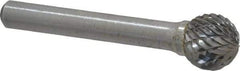 Atrax - 1/2" Cut Diam, 1/4" Shank Diam, Ball Head Double Cut Burr - Carbide, Radius End, 7/16" LOC, 2-1/4" OAL - USA Tool & Supply