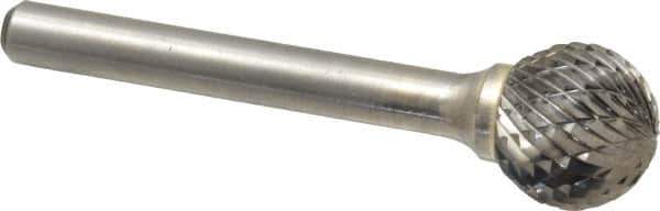 Atrax - 5/8" Cut Diam, 1/4" Shank Diam, Ball Head Double Cut Burr - Carbide, Radius End, 9/16" LOC, 2-5/16" OAL - USA Tool & Supply