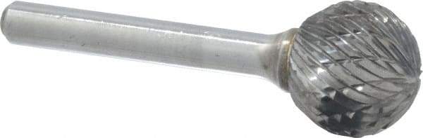 Atrax - 3/4" Cut Diam, 1/4" Shank Diam, Ball Head Double Cut Burr - Carbide, Radius End, 11/16" LOC, 2-7/16" OAL - USA Tool & Supply