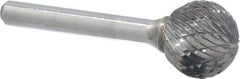 Atrax - 3/4" Cut Diam, 1/4" Shank Diam, Ball Head Double Cut Burr - Carbide, Radius End, 11/16" LOC, 2-7/16" OAL - USA Tool & Supply