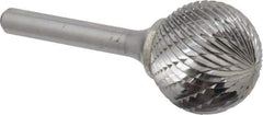 Atrax - 1" Cut Diam, 1/4" Shank Diam, Ball Head Double Cut Burr - Carbide, Radius End, 15/16" LOC, 2-11/16" OAL - USA Tool & Supply