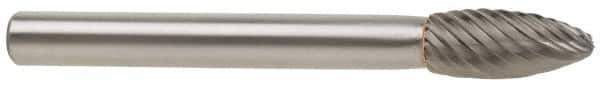 M.A. Ford - 1/4" Cut Diam, 1/4" Shank Diam, Flame Head Double Cut Burr - Carbide, Radius End, 5/8" LOC, 2" OAL - USA Tool & Supply