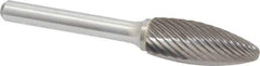 Atrax - 1/2" Cut Diam, 1/4" Shank Diam, Flame Head Single Cut Burr - Carbide, Radius End, 1-1/4" LOC, 3" OAL - USA Tool & Supply