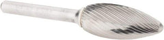 Atrax - 5/8" Cut Diam, 1/4" Shank Diam, Flame Head Single Cut Burr - Carbide, Radius End, 1-7/16" LOC, 3-3/16" OAL - USA Tool & Supply