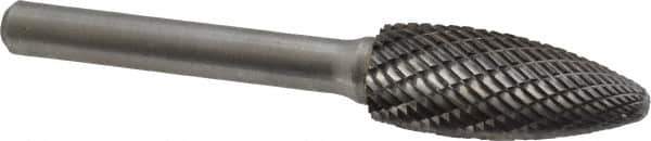 Atrax - 1/2" Cut Diam, 1/4" Shank Diam, Flame Head Double Cut Burr - Carbide, Radius End, 1-1/4" LOC, 3" OAL - USA Tool & Supply