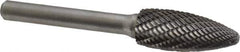 Atrax - 1/2" Cut Diam, 1/4" Shank Diam, Flame Head Double Cut Burr - Carbide, Radius End, 1-1/4" LOC, 3" OAL - USA Tool & Supply