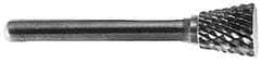 M.A. Ford - 5/8" Cut Diam, 1/4" Shank Diam, Inverted Cone Head Double Cut Burr - Carbide, Flat End, 3/4" LOC, 2-3/4" OAL - USA Tool & Supply