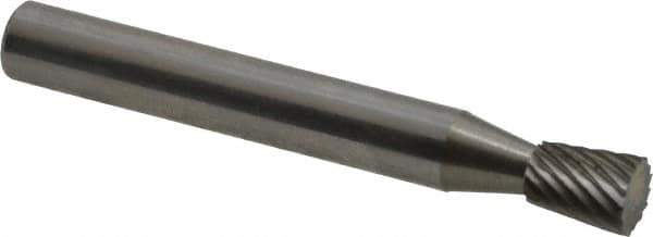 Atrax - 1/4" Cut Diam, 1/4" Shank Diam, Inverted Cone Head Single Cut Burr - Carbide, Flat End, 5/16" LOC, 2" OAL - USA Tool & Supply