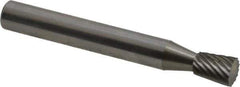 Atrax - 1/4" Cut Diam, 1/4" Shank Diam, Inverted Cone Head Single Cut Burr - Carbide, Flat End, 5/16" LOC, 2" OAL - USA Tool & Supply