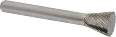 Atrax - 1/2" Cut Diam, 1/4" Shank Diam, Inverted Cone Head Single Cut Burr - Carbide, Flat End, 1/2" LOC, 2-1/4" OAL - USA Tool & Supply