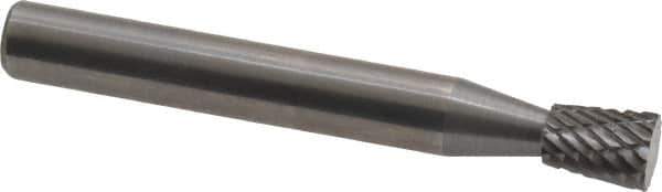 Atrax - 1/4" Cut Diam, 1/4" Shank Diam, Inverted Cone Head Double Cut Burr - Carbide, Flat End, 5/16" LOC, 2" OAL - USA Tool & Supply