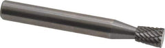 Atrax - 1/4" Cut Diam, 1/4" Shank Diam, Inverted Cone Head Double Cut Burr - Carbide, Flat End, 5/16" LOC, 2" OAL - USA Tool & Supply