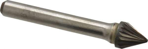 Atrax - 3/8" Cut Diam, 1/4" Shank Diam, Taper Head Single Cut Burr - Carbide, Radius End, 5/16" LOC, 2-1/16" OAL - USA Tool & Supply
