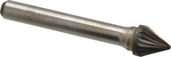 Atrax - 3/8" Cut Diam, 1/4" Shank Diam, Taper Head Single Cut Burr - Carbide, Radius End, 5/16" LOC, 2-1/16" OAL - USA Tool & Supply
