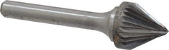 Atrax - 5/8" Cut Diam, 1/4" Shank Diam, Taper Head Single Cut Burr - Carbide, Radius End, 9/16" LOC, 2-5/16" OAL - USA Tool & Supply