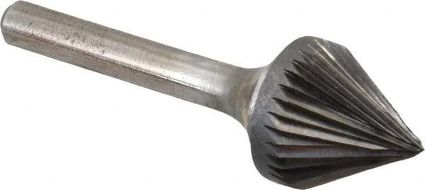 Atrax - 3/4" Cut Diam, 1/4" Shank Diam, Taper Head Single Cut Burr - Carbide, Radius End, 11/16" LOC, 2-7/16" OAL - USA Tool & Supply
