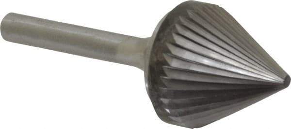Atrax - 1" Cut Diam, 1/4" Shank Diam, Taper Head Single Cut Burr - Carbide, Radius End, 15/16" LOC, 2-9/16" OAL - USA Tool & Supply