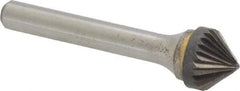 Atrax - 1/2" Cut Diam, 1/4" Shank Diam, Cone Head Single Cut Burr - Carbide, Point End, 1/4" LOC - USA Tool & Supply