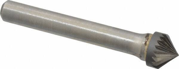 Atrax - 3/8" Cut Diam, 1/4" Shank Diam, Cone Head Single Cut Burr - Carbide, Point End, 3/16" LOC, 2-1/4" OAL - USA Tool & Supply