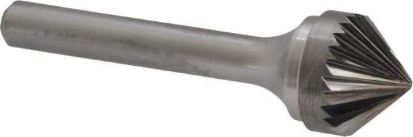 Atrax - 5/8" Cut Diam, 1/4" Shank Diam, Cone Head Single Cut Burr - Carbide, Point End, 5/16" LOC, 2-1/16" OAL - USA Tool & Supply