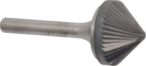 Atrax - 1" Cut Diam, 1/4" Shank Diam, Cone Head Single Cut Burr - Carbide, Point End, 1/2" LOC, 2-1/4" OAL - USA Tool & Supply