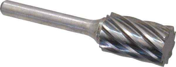 Atrax - 5/8" Cut Diam, 1/4" Shank Diam, Cylinder Head Fluted Cut Burr - Flat End, 1" LOC, 2-3/4" OAL - USA Tool & Supply