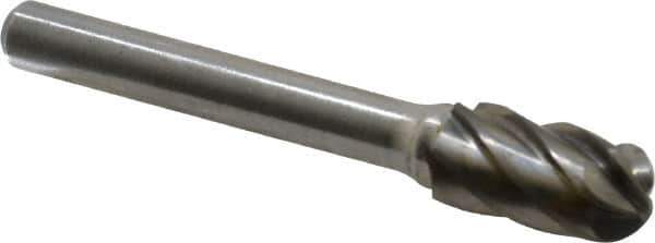 Atrax - 3/8" Cut Diam, 1/4" Shank Diam, Cylinder with Radius Head Fluted Cut Burr - Radius End, 3/4" LOC, 2-1/2" OAL - USA Tool & Supply