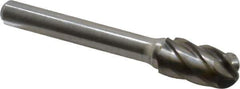 Atrax - 3/8" Cut Diam, 1/4" Shank Diam, Cylinder with Radius Head Fluted Cut Burr - Radius End, 3/4" LOC, 2-1/2" OAL - USA Tool & Supply