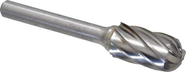 Atrax - 1/2" Cut Diam, 1/4" Shank Diam, Cylinder with Radius Head Fluted Cut Burr - Radius End, 1" LOC, 2-3/4" OAL - USA Tool & Supply