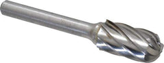 Atrax - 1/2" Cut Diam, 1/4" Shank Diam, Cylinder with Radius Head Fluted Cut Burr - Radius End, 1" LOC, 2-3/4" OAL - USA Tool & Supply