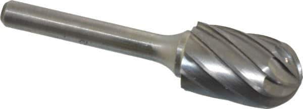 Atrax - 5/8" Cut Diam, 1/4" Shank Diam, Cylinder with Radius Head Fluted Cut Burr - Radius End, 1" LOC, 2-3/4" OAL - USA Tool & Supply