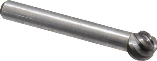 Atrax - 3/8" Cut Diam, 1/4" Shank Diam, Ball Head Fluted Cut Burr - Radius End, 1/4" LOC, 2-5/64" OAL - USA Tool & Supply