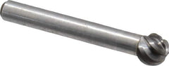 Atrax - 3/8" Cut Diam, 1/4" Shank Diam, Ball Head Fluted Cut Burr - Radius End, 1/4" LOC, 2-5/64" OAL - USA Tool & Supply