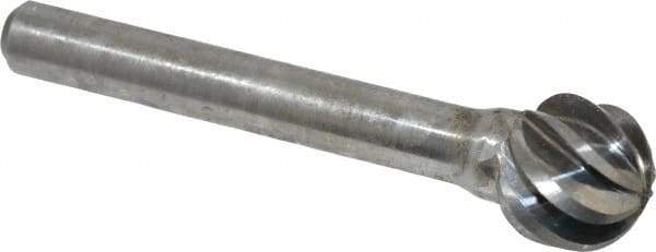 Atrax - 1/2" Cut Diam, 1/4" Shank Diam, Ball Head Fluted Cut Burr - Radius End, 1/4" LOC, 2-13/64" OAL - USA Tool & Supply