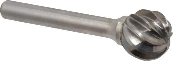 Atrax - 5/8" Cut Diam, 1/4" Shank Diam, Ball Head Fluted Cut Burr - Radius End, 1/4" LOC, 2-5/16" OAL - USA Tool & Supply