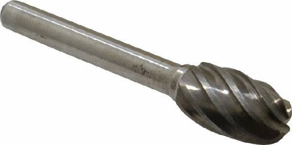 Atrax - 1/2" Cut Diam, 1/4" Shank Diam, Oval Head Fluted Cut Burr - Radius End, 7/8" LOC, 2-5/8" OAL - USA Tool & Supply