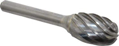 Atrax - 5/8" Cut Diam, 1/4" Shank Diam, Oval Head Fluted Cut Burr - Radius End, 1" LOC, 2-3/4" OAL - USA Tool & Supply