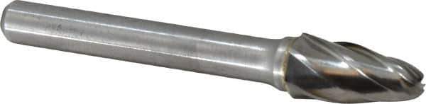 Atrax - 3/8" Cut Diam, 1/4" Shank Diam, Tree with Radius Head Fluted Cut Burr - Radius End, 3/4" LOC, 2-1/2" OAL - USA Tool & Supply
