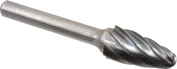 Atrax - 1/2" Cut Diam, 1/4" Shank Diam, Tree with Radius Head Fluted Cut Burr - Radius End, 1" LOC, 2-3/4" OAL - USA Tool & Supply