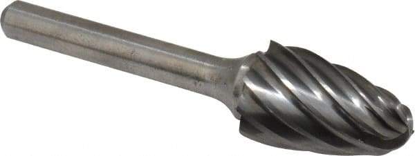 Atrax - 5/8" Cut Diam, 1/4" Shank Diam, Tree with Radius Head Fluted Cut Burr - Radius End, 1" LOC, 2-3/4" OAL - USA Tool & Supply