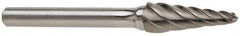 SGS Pro - 3/4" Cut Diam, 1/4" Shank Diam, Taper Head Single Cut Burr - Carbide, Radius End, 1-1/2" LOC, 3-3/8" OAL - USA Tool & Supply