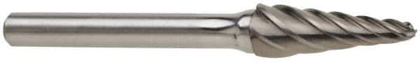 Atrax - 3/8" Cut Diam, 1/4" Shank Diam, Taper Head Fluted Cut Burr - Radius End, 1-1/16" LOC, 2-15/16" OAL - USA Tool & Supply