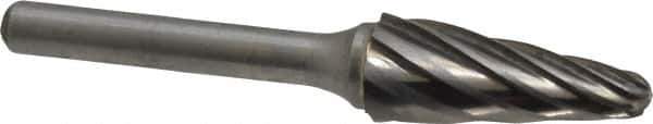 Atrax - 1/2" Cut Diam, 1/4" Shank Diam, Taper Head Fluted Cut Burr - Radius End, 1-1/8" LOC, 3" OAL - USA Tool & Supply