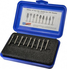 Atrax - 9 Piece, 1/8" Shank Burr Set - Tungsten Carbide, Multiple Head Shape - USA Tool & Supply