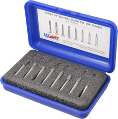 Atrax - 8 Piece, 1/4" Shank Burr Set - Tungsten Carbide, Multiple Head Shape - USA Tool & Supply