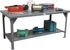 Strong Hold - 72 Wide x 36" Deep x 34" High, Stainless Steel Work Table - Flat Top, Angle Legs, Dark Gray - USA Tool & Supply