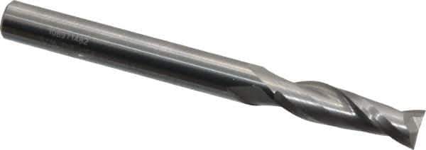 Atrax - 3/16", 5/8" LOC, 3/16" Shank Diam, 2" OAL, 2 Flute, Solid Carbide Square End Mill - Single End, Uncoated, Spiral Flute, 30° Helix, Centercutting, Right Hand Cut - USA Tool & Supply
